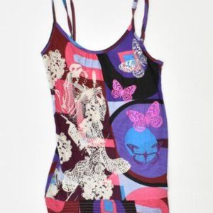 GUC - DESIGUAL Womens Cami Top US 10 Medium Multicolored Viscose Butterfly